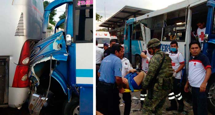 Choque de Urbano a exceso de velocidad deja 32 heridos