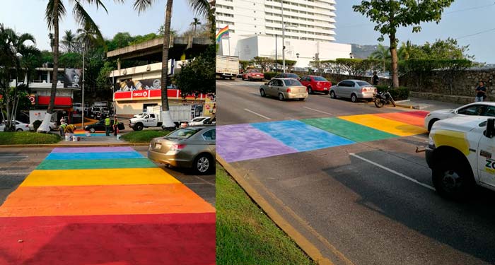 Por órdenes de Evodio pintan Bandera Gay en pasos peatonales de la Costera